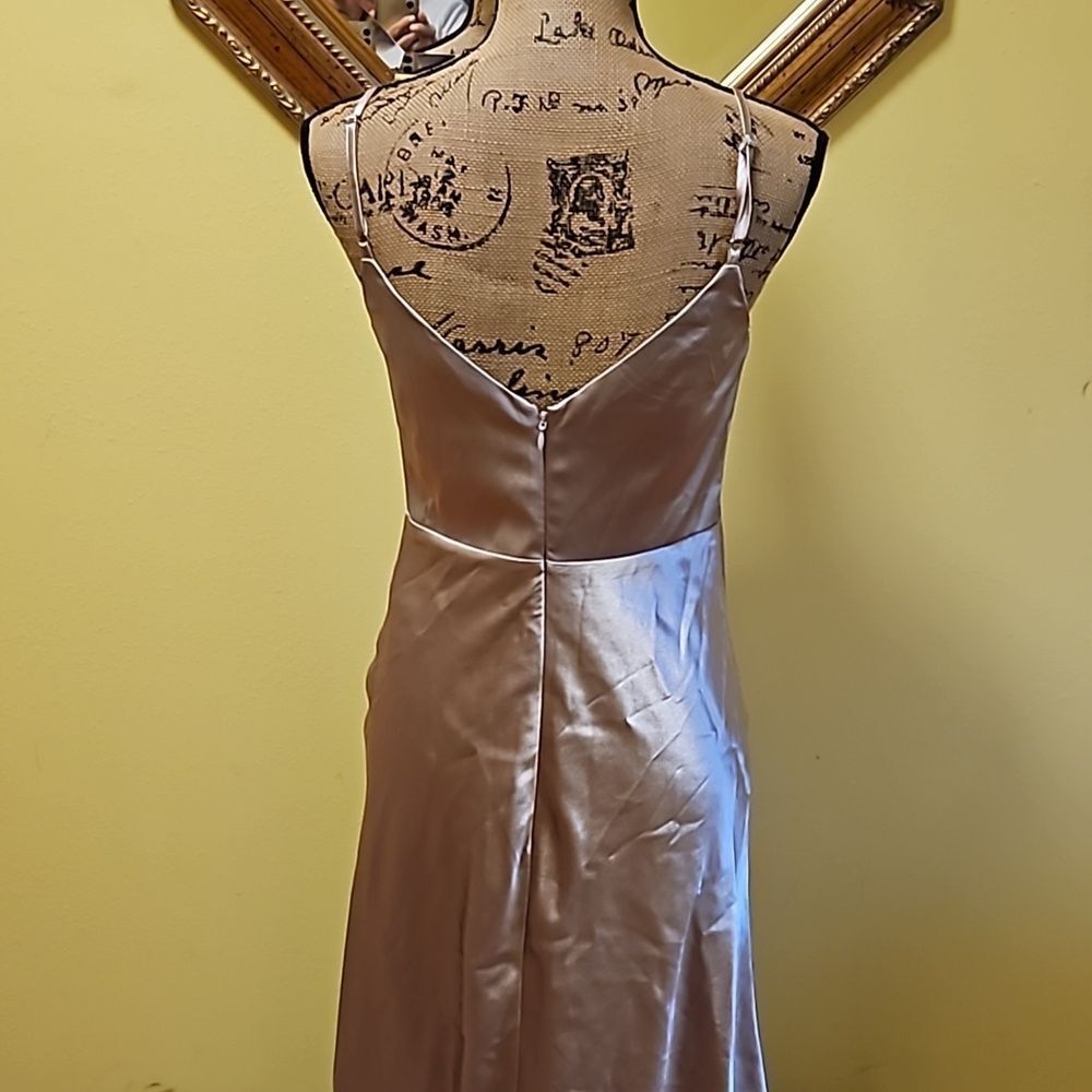 Birdy Grey Gold Satin Sleeveless Maxi Gown Slit Small - Picture 7 of 14